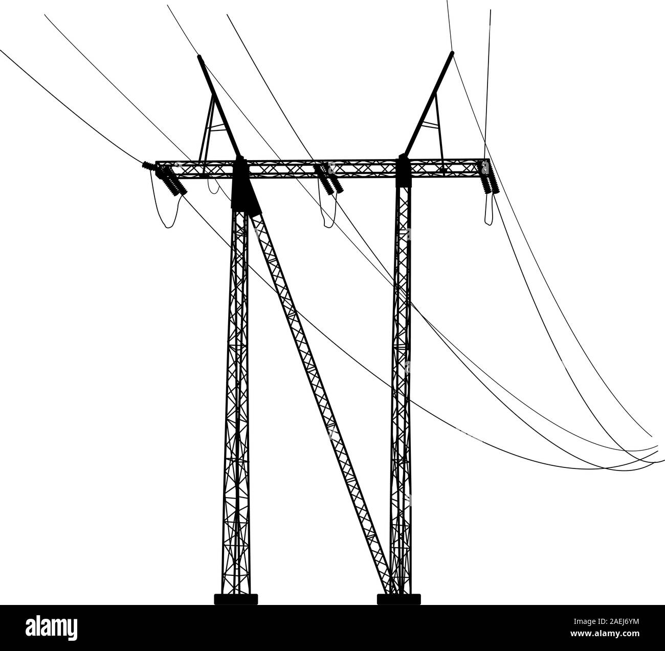 Silhouette of high voltage power lines. Vector illustration Stock