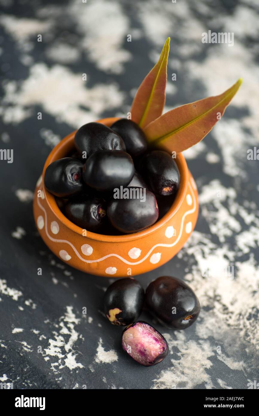 Jambolan plum or jambul or Jamun fruit, Java plum (Syzygium cumini ...