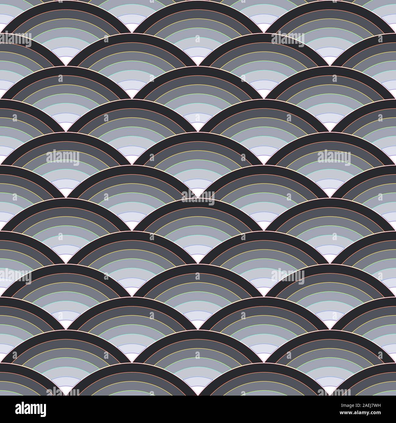 Black-white arches. Seven tones. Seamless pattern . Color vector illustration. Stock Vector