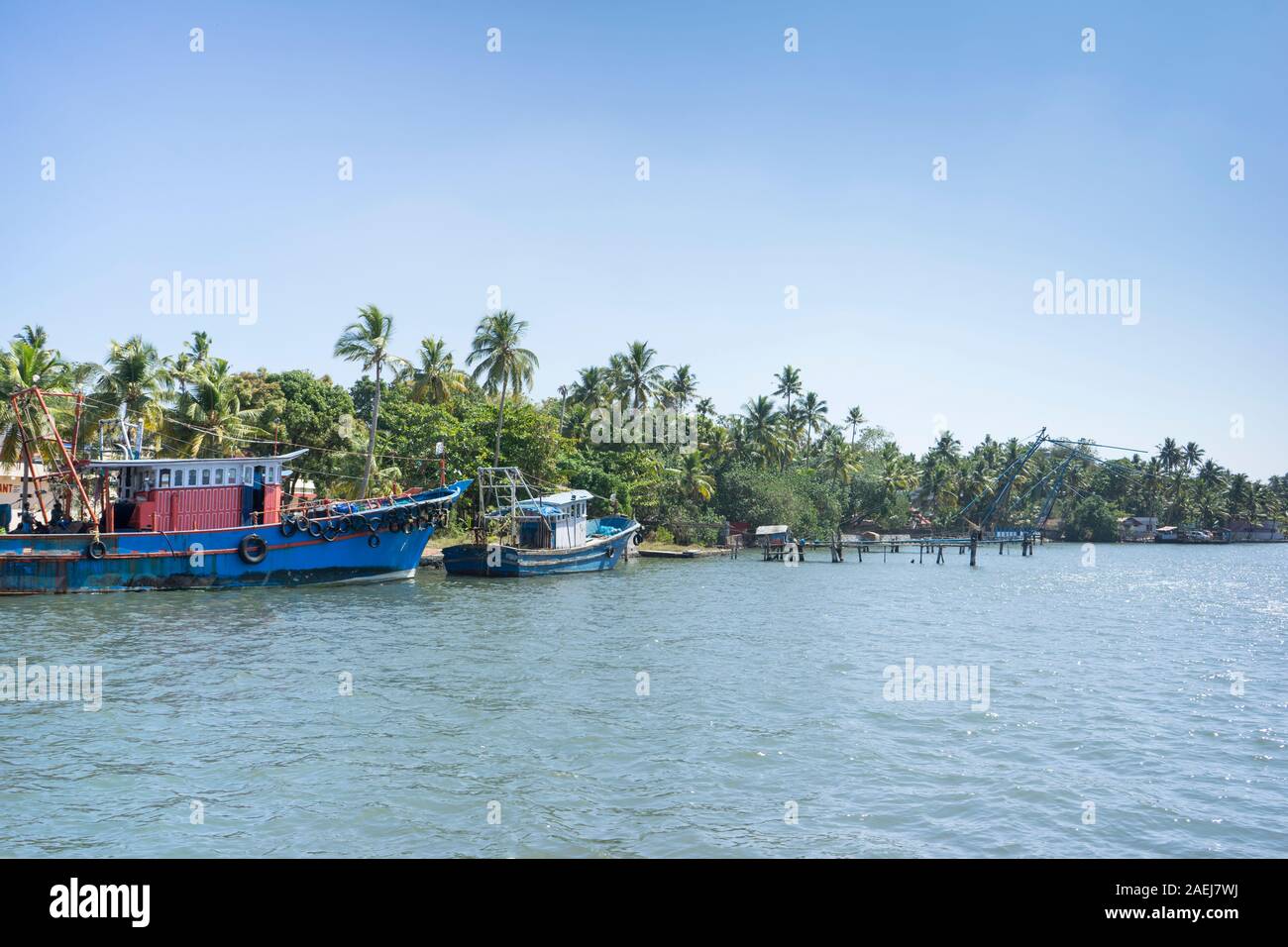 Fishing boats, Keralan Backwaters, India Stock Photo