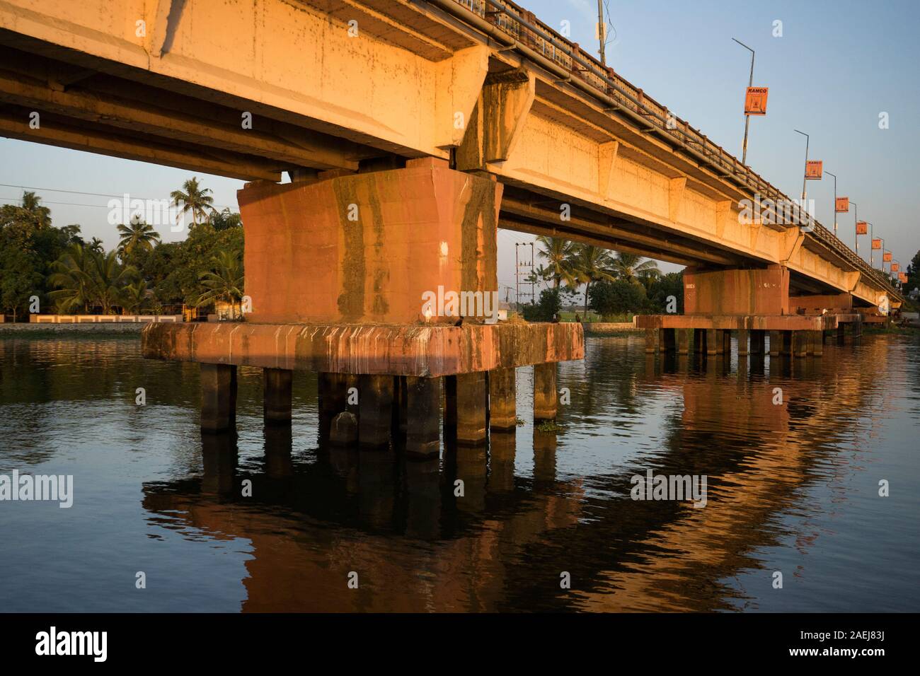 bridge over the waterways of Kerala, India Stock Photo