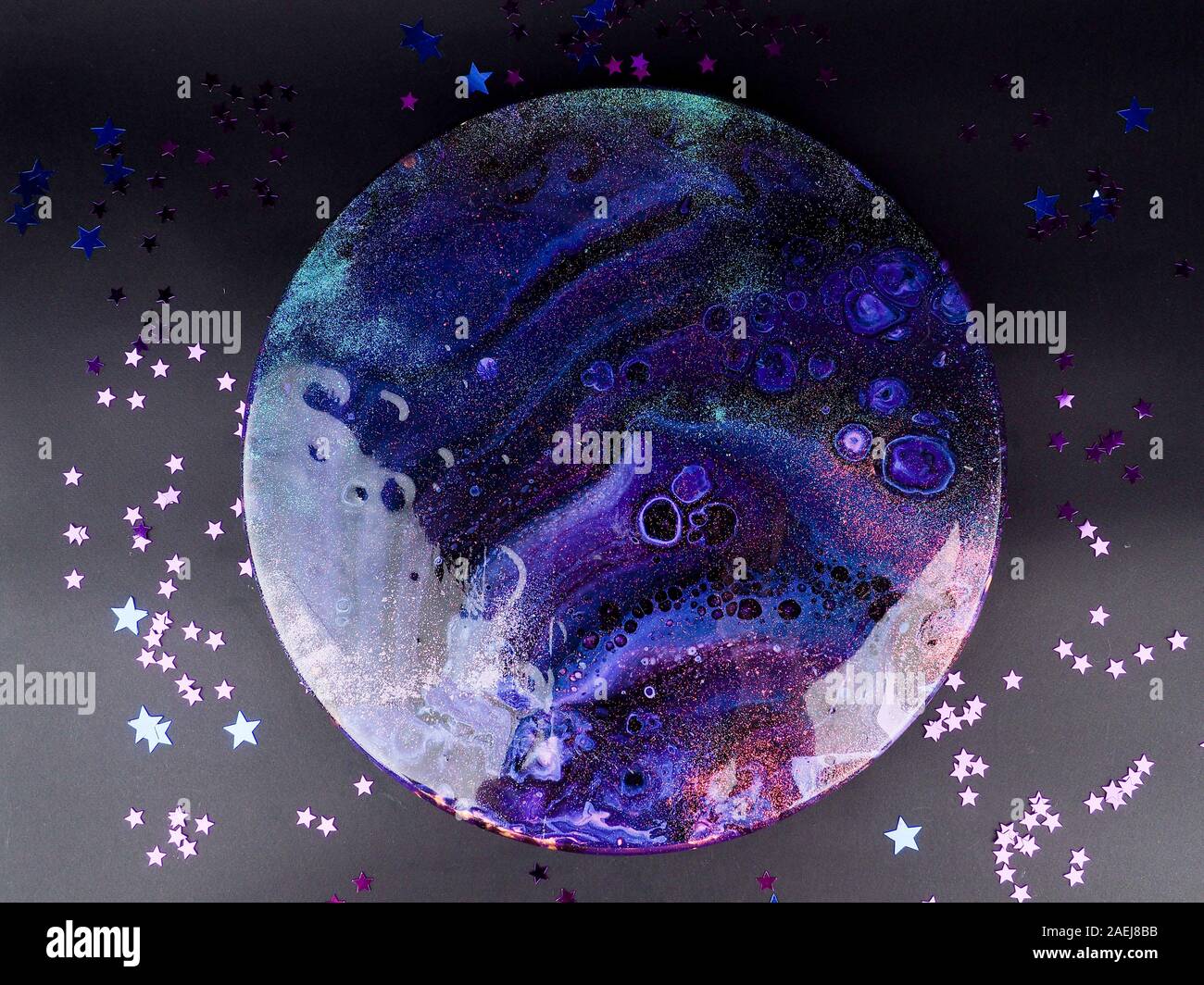 round table space, cosmos, universe. unusually colored round table blue