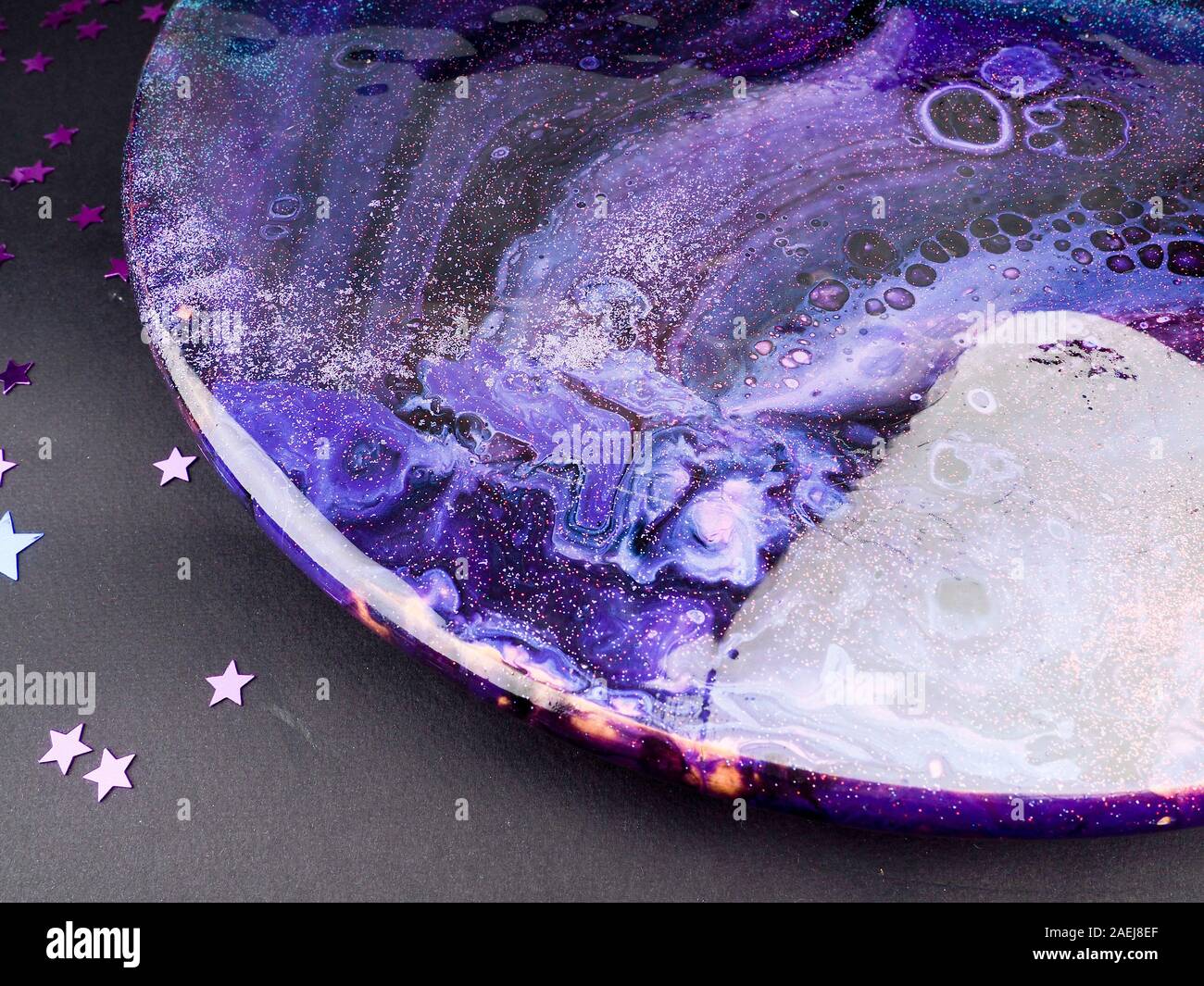 round table space, cosmos, universe. unusually colored round table blue