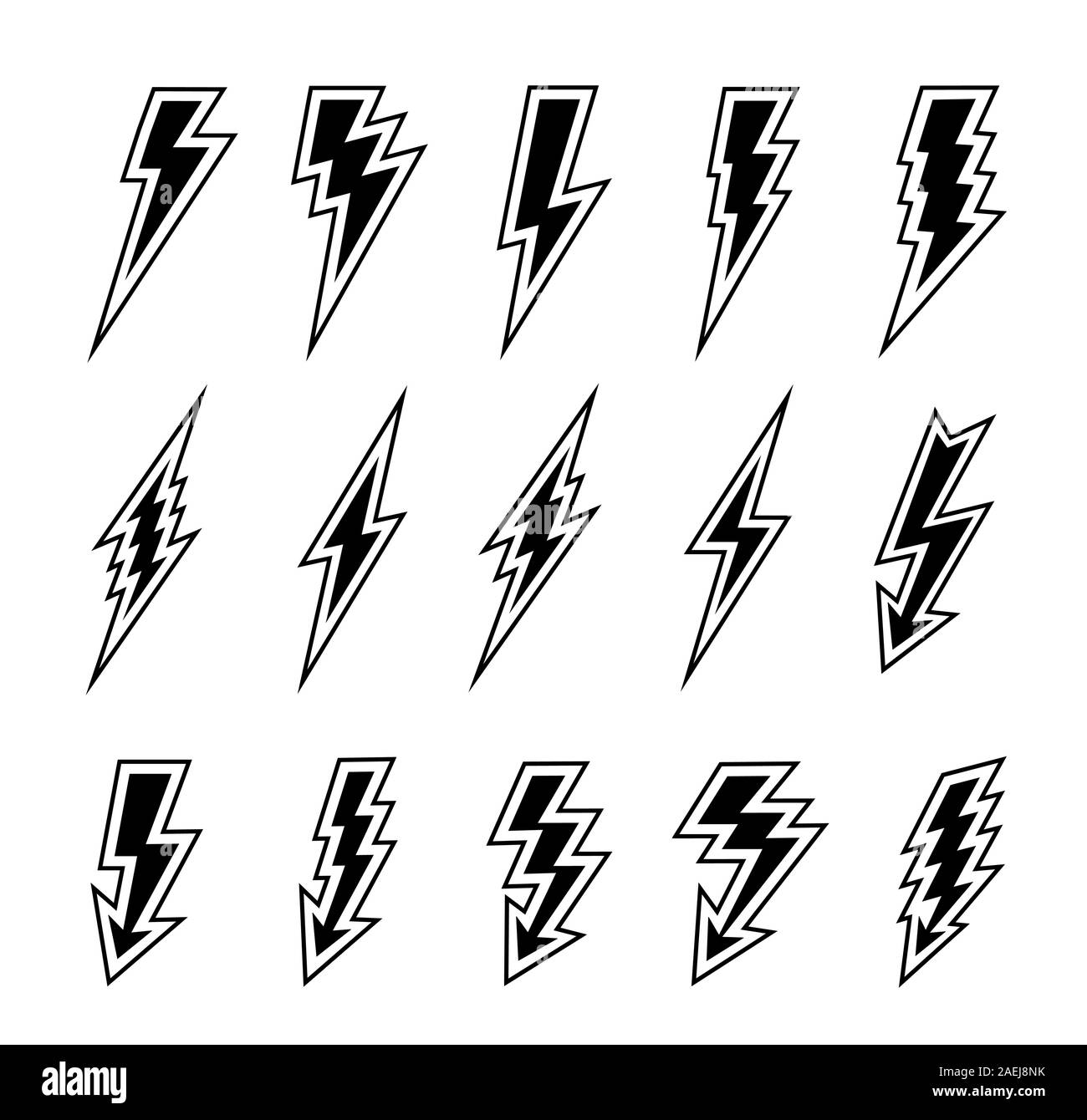 Lightning bolts vector logo set. Concept of energy and electricity. Flash collection. Power and electric symbols, high speed, swiftness and rapid Stock Vector