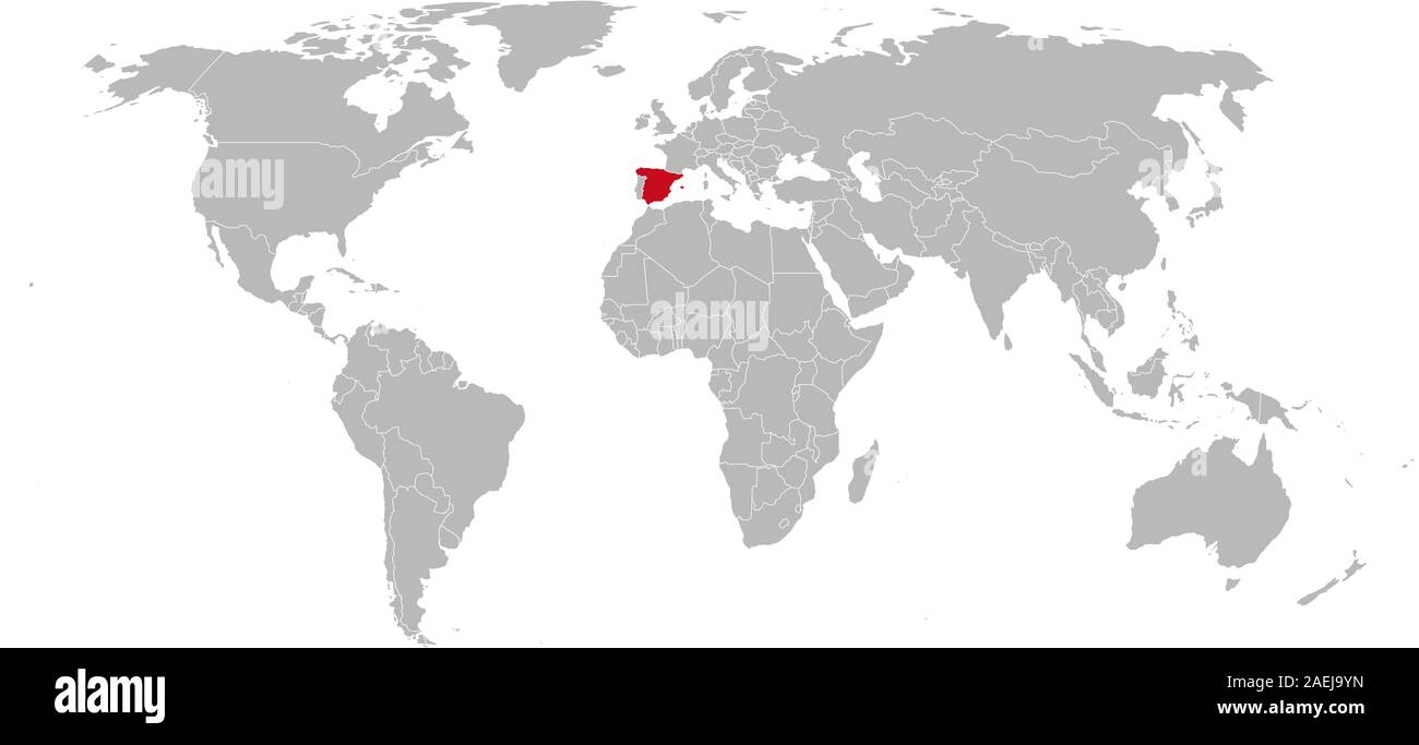 spain on the world map European Country Spain Highlighted Red Color On World Map Grey spain on the world map