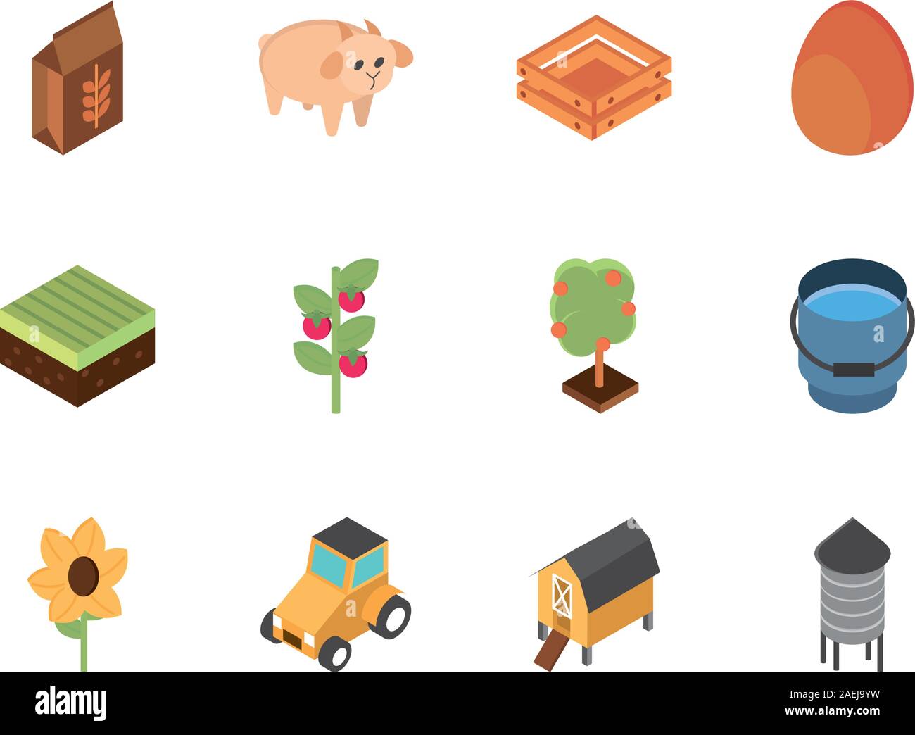 farm harvest agriculture rural isometric icons collection vector ...