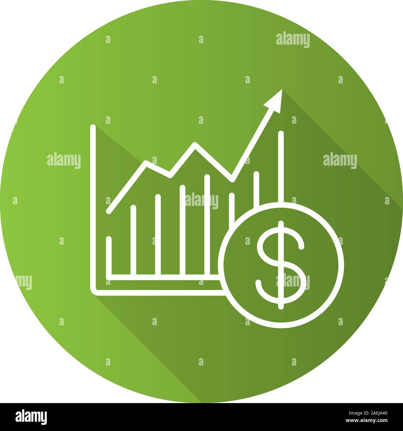 Market growth chart flat linear long shadow icon. Statistics diagram