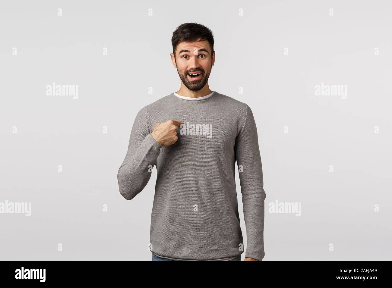 Who Me Really Surprised And Happy Young Man Being Chosen And Pointing Himself With Amazed Smile Feeling Grateful And Relieved Was Picked Stock Photo Alamy
