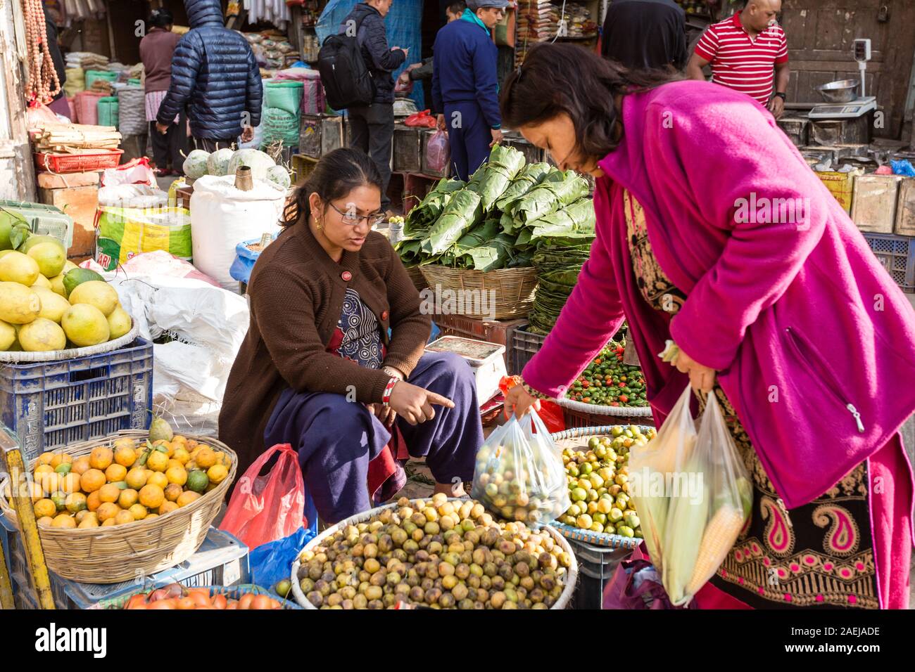 Kathmandu Nepal November 17 2018 Elderly Woman Buy Fruits And Vegetables At The Street