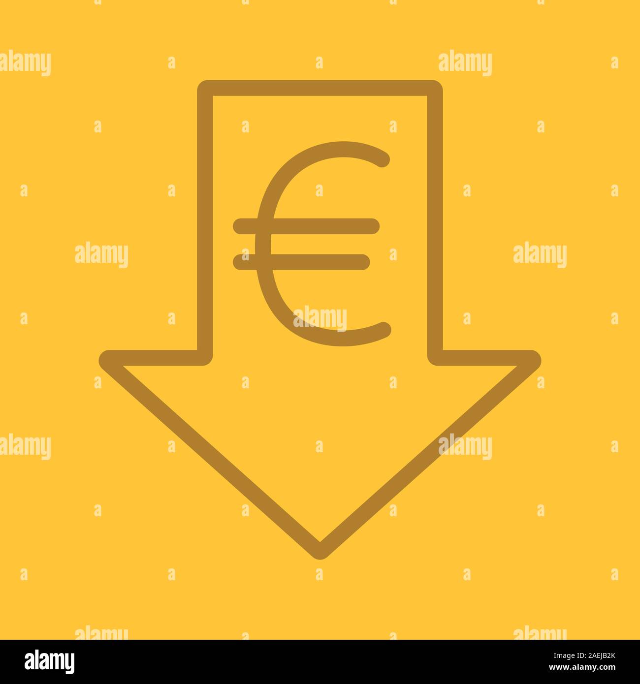 Euro rate falling color linear icon. European Union currency with down ...