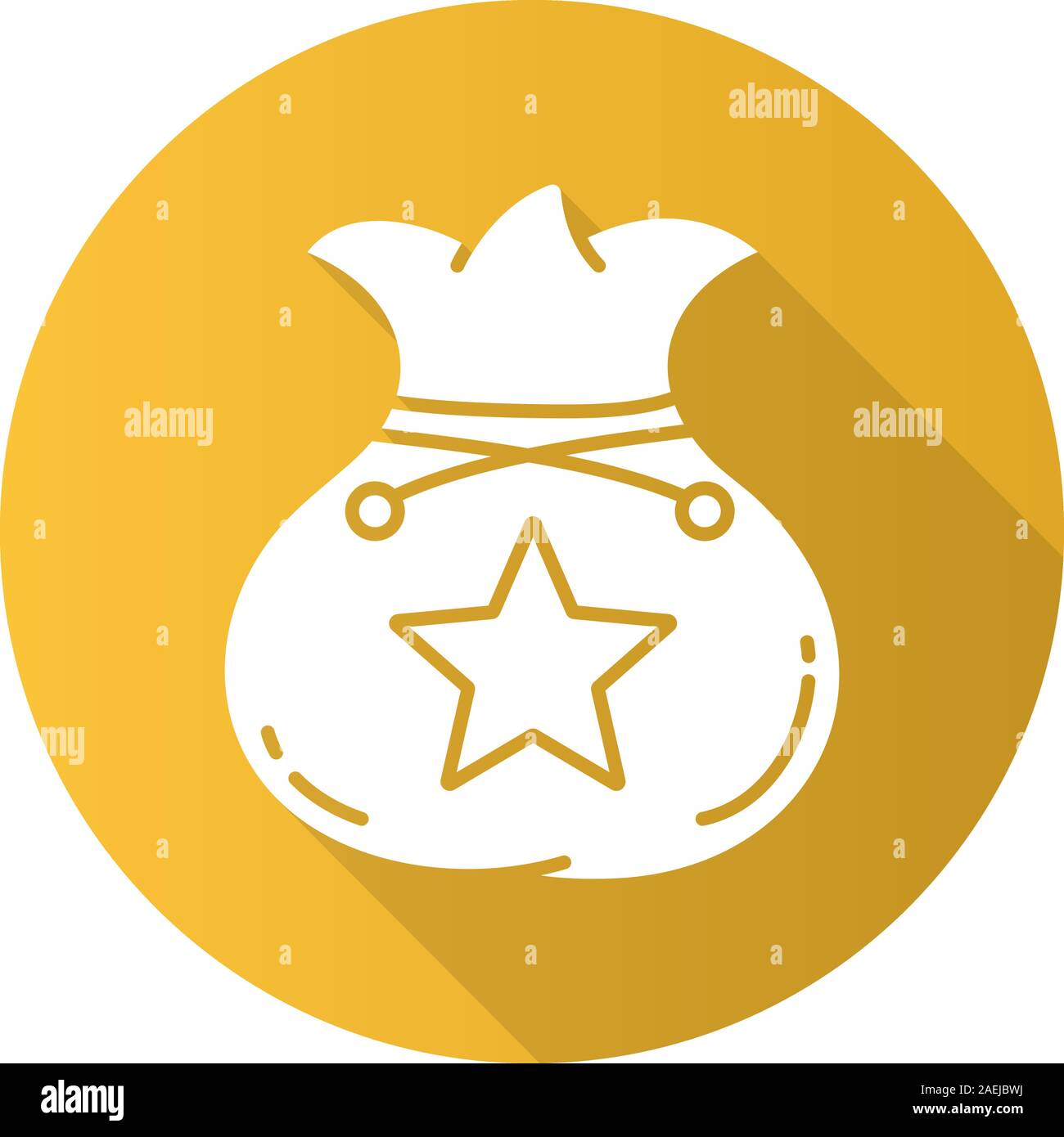 Bag flat design long shadow glyph icon. Sack with rope and star mark ...