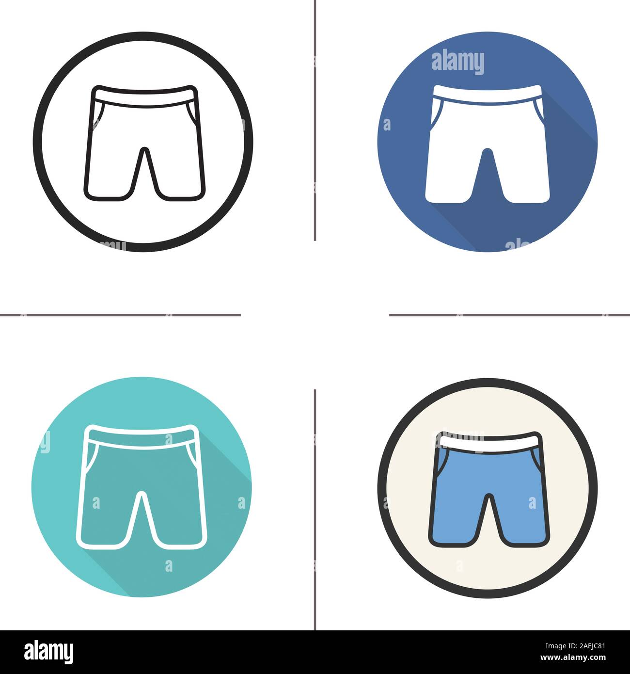 Swimming Trunks Icon Flat Design Linear And Color Styles Sport Shorts Isolated Vector