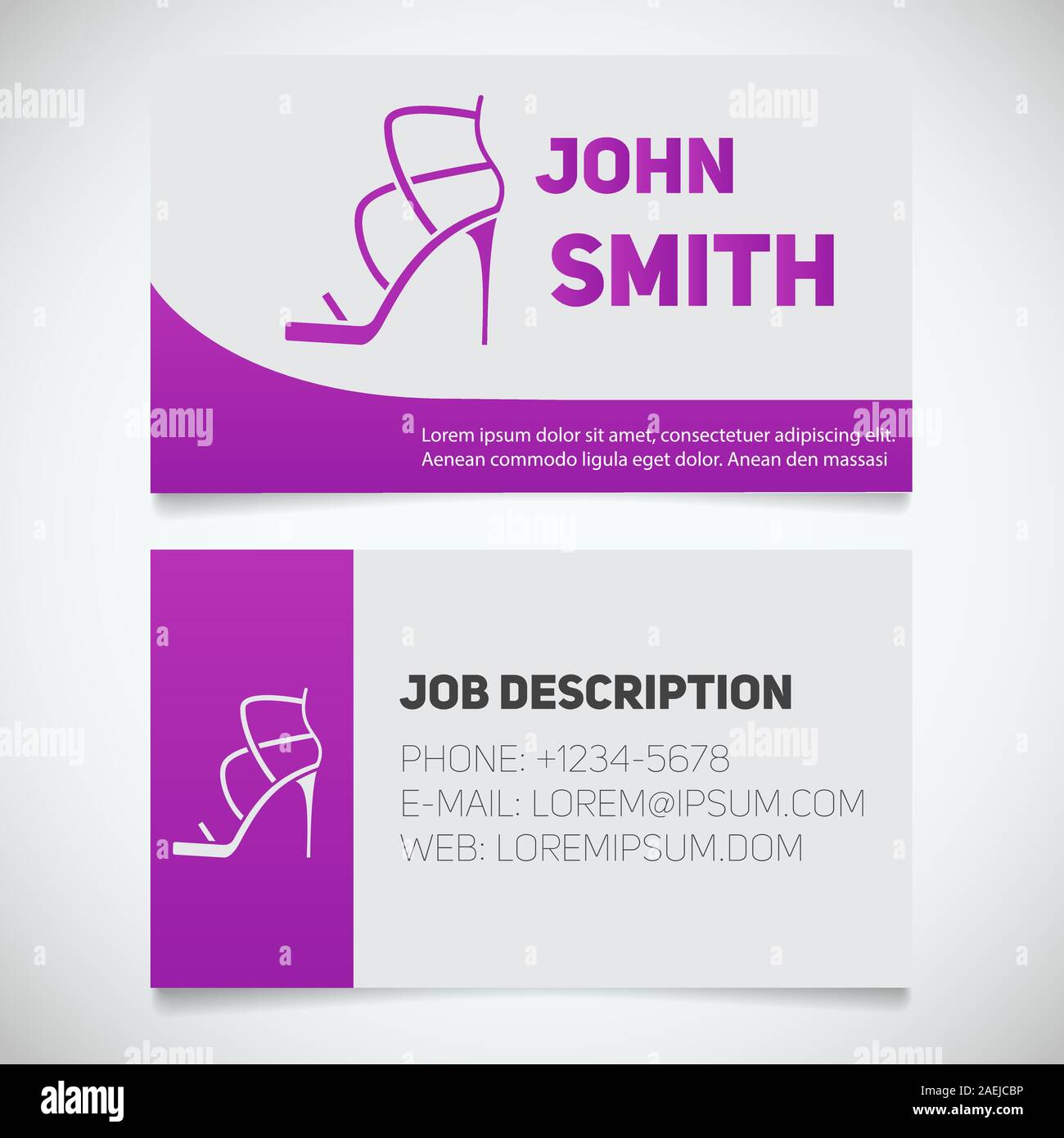 Business card print template with high heel shoe logo. Manager In High Heel Template For Cards