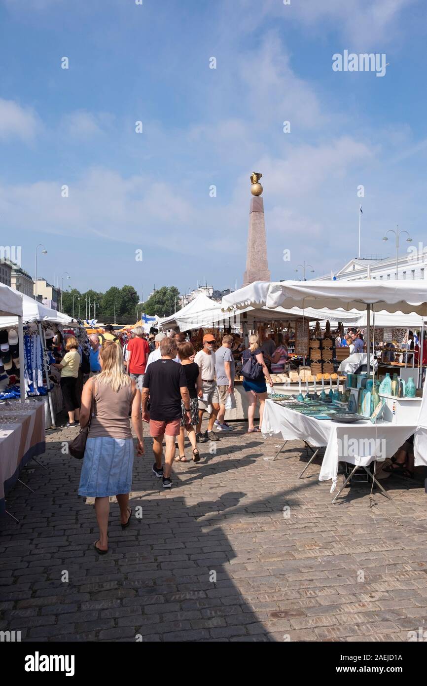 Tourists shopping in outdoor market at Kauppatori Market Square, Helsinki, Finland, Scandinavia, Europe Stock Photo