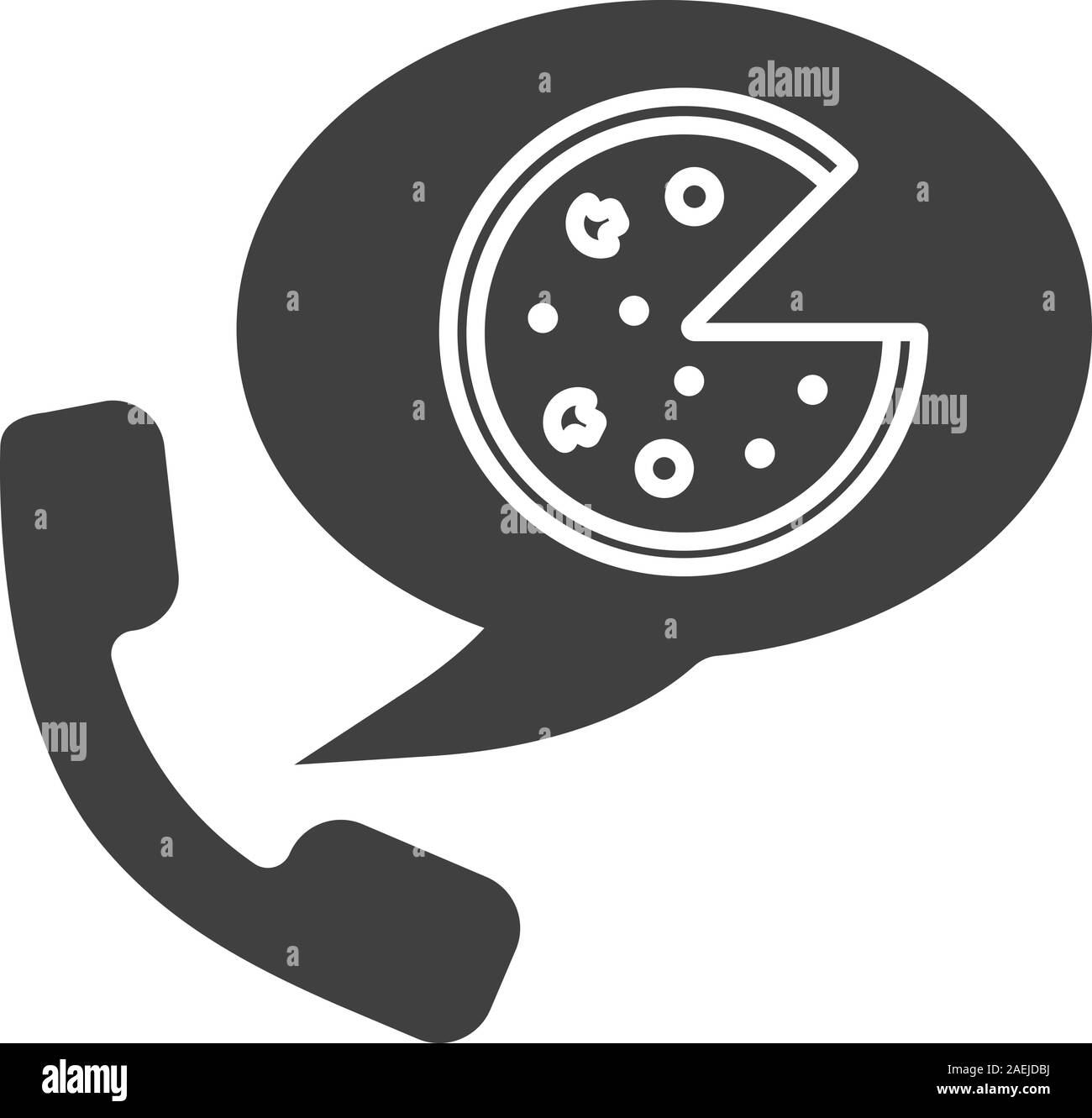 Pizza phone order glyph icon. Silhouette symbol. Handset with pizza
