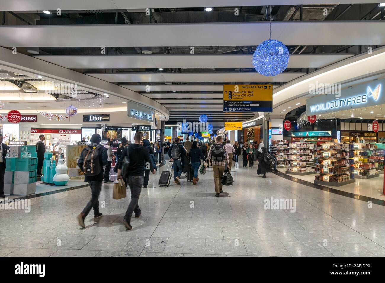 Duty free shopping in departures at Heathrow Airport Terminal 5 in London, UK Stock Photo