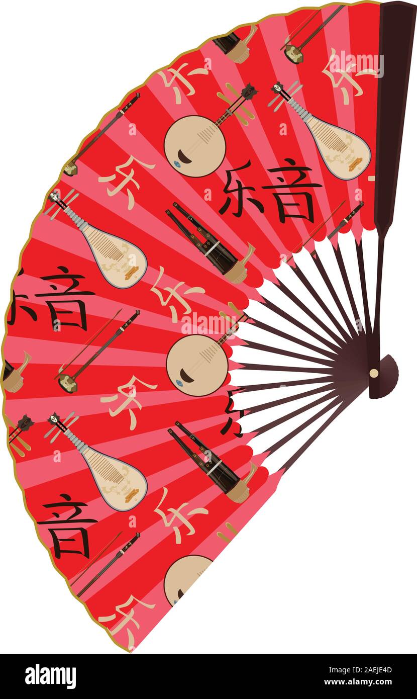 Chinese music folding fan, vector isolated illustration Stock Vector