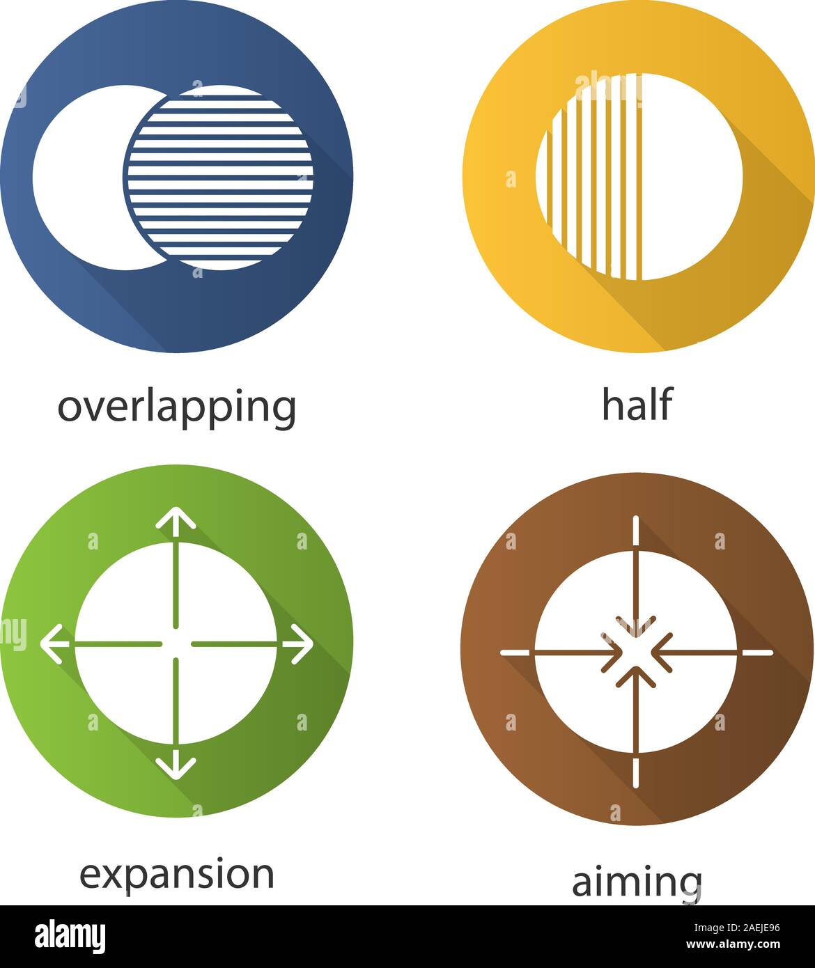 Abstract symbols flat design long shadow glyph icons set. Overlapping ...