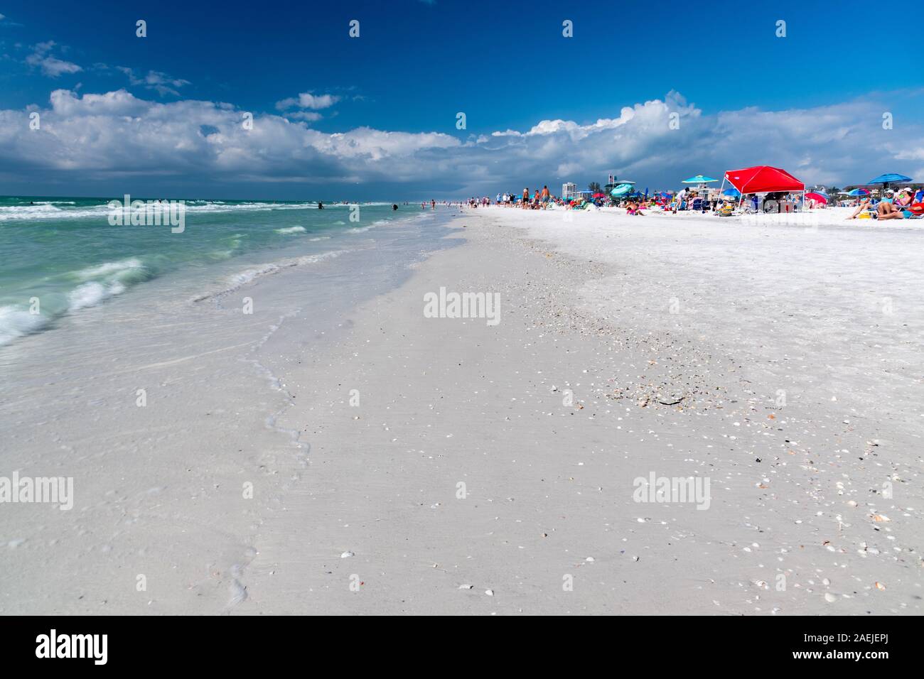 Sarasota, Florida USA December 1, 2019 Low tide and Gentle Waves on the Aquamarine Waters of