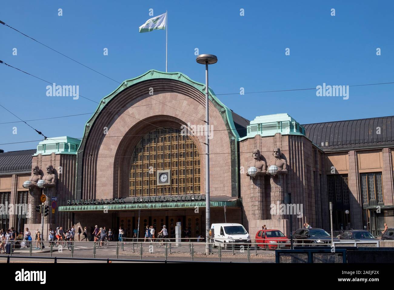 Exterior view of the of Rautatieasema railway station in Helsinki, Finland,Scandinavia, Europe Stock Photo