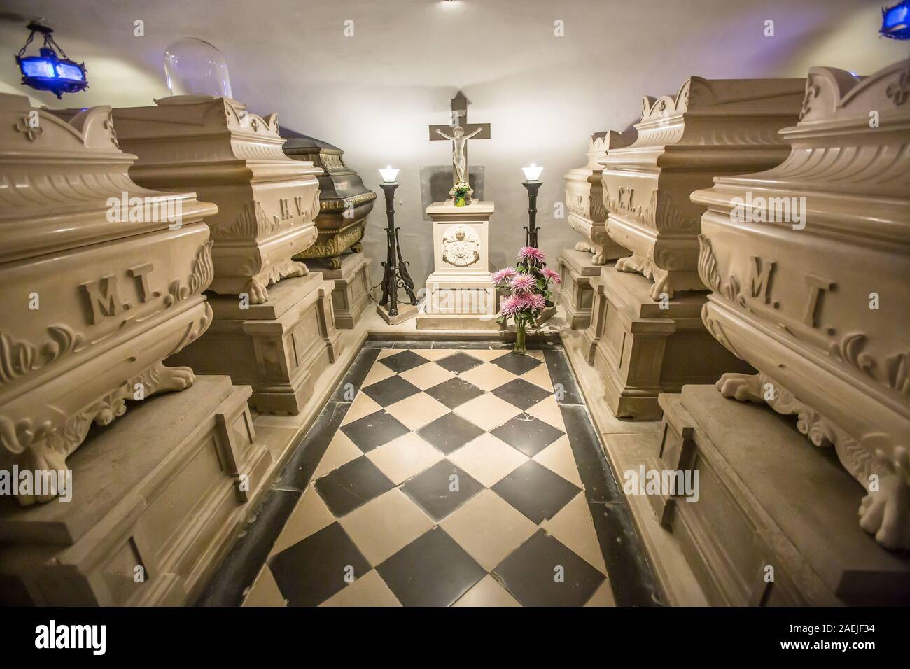 The Tombs of the last members of the French royal family of the Bourbons in the crypt of the church of Kostanjevica monastery in Nova Gorica, Slovenia Stock Photo