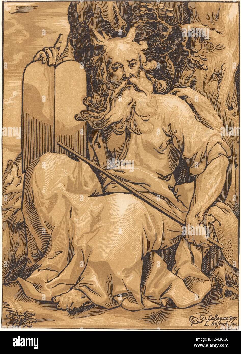 Ludwig Büsinck after Georges Lallemand, Moses with the Tablets of Law Moses with the Tablets of Law Stock Photo