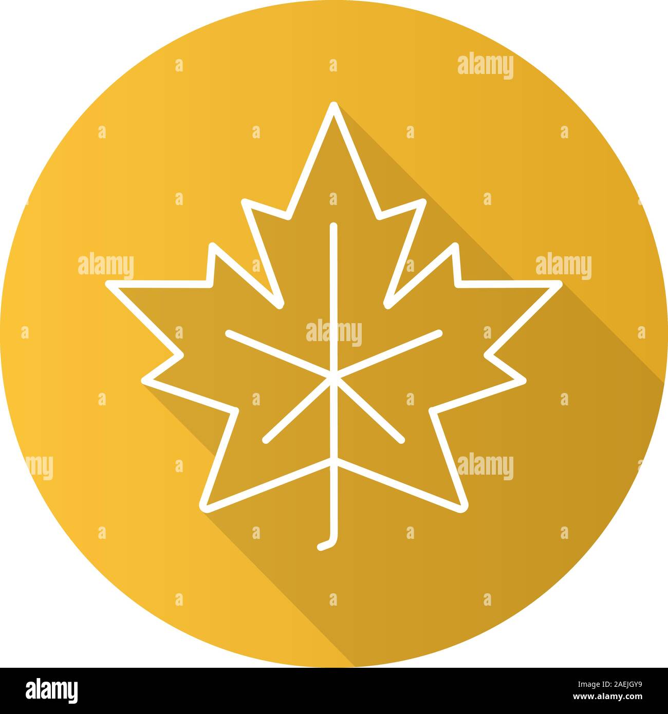Maple leaf flat linear long shadow icon. Vector outline symbol Stock Vector