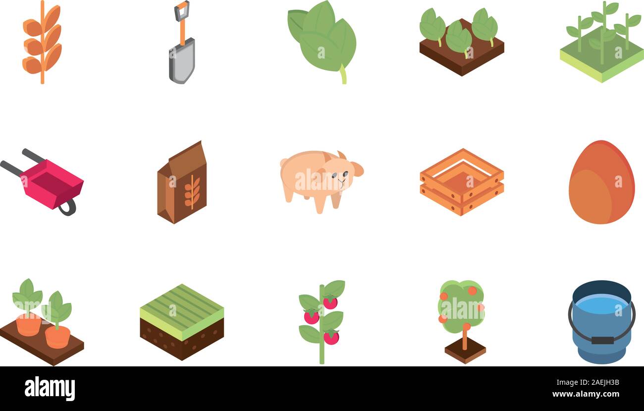 farm harvest agriculture rural isometric icons collection vector ...