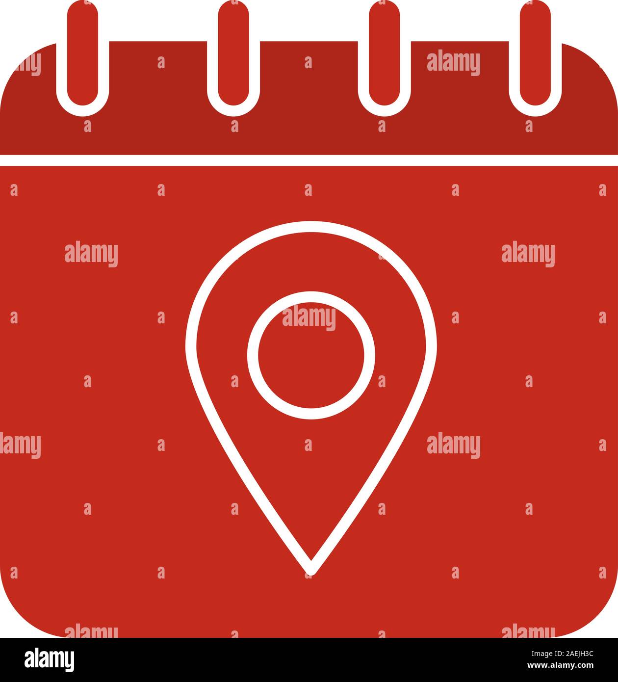 Calendar page with map pinpoint glyph color icon. Silhouette symbol on ...