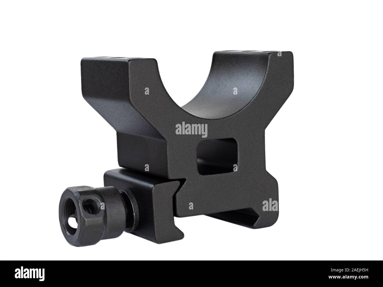 Angled view of a rifle sight mount base isolated on white Stock Photo