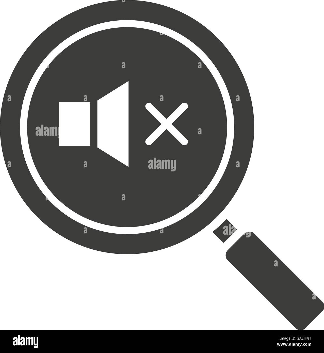 Magnifying glass with loudspeaker glyph icon. Silhouette symbol. Sound