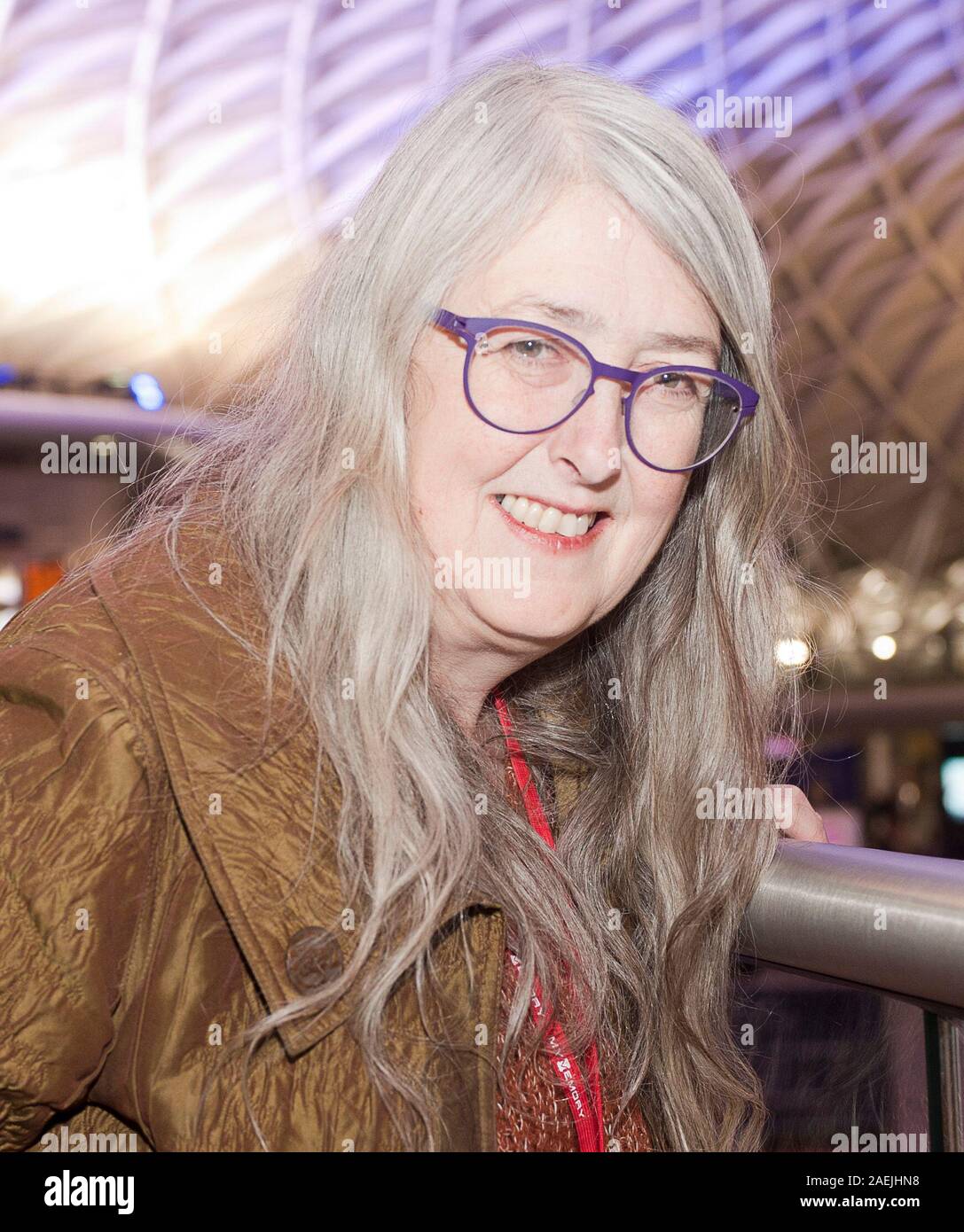 English scholar Professor Mary Beard at Kings Cross Station prior to leaving for Cambridge. Stock Photo