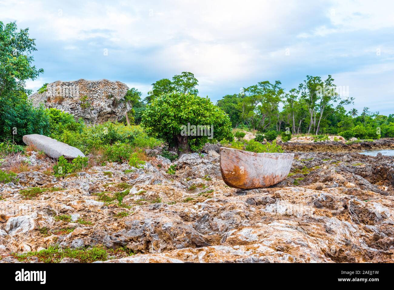 TANNA ISLAND, VANUATU - JULY 20, 2019: View of the stone beach at the Evergreen Resort Stock Photo