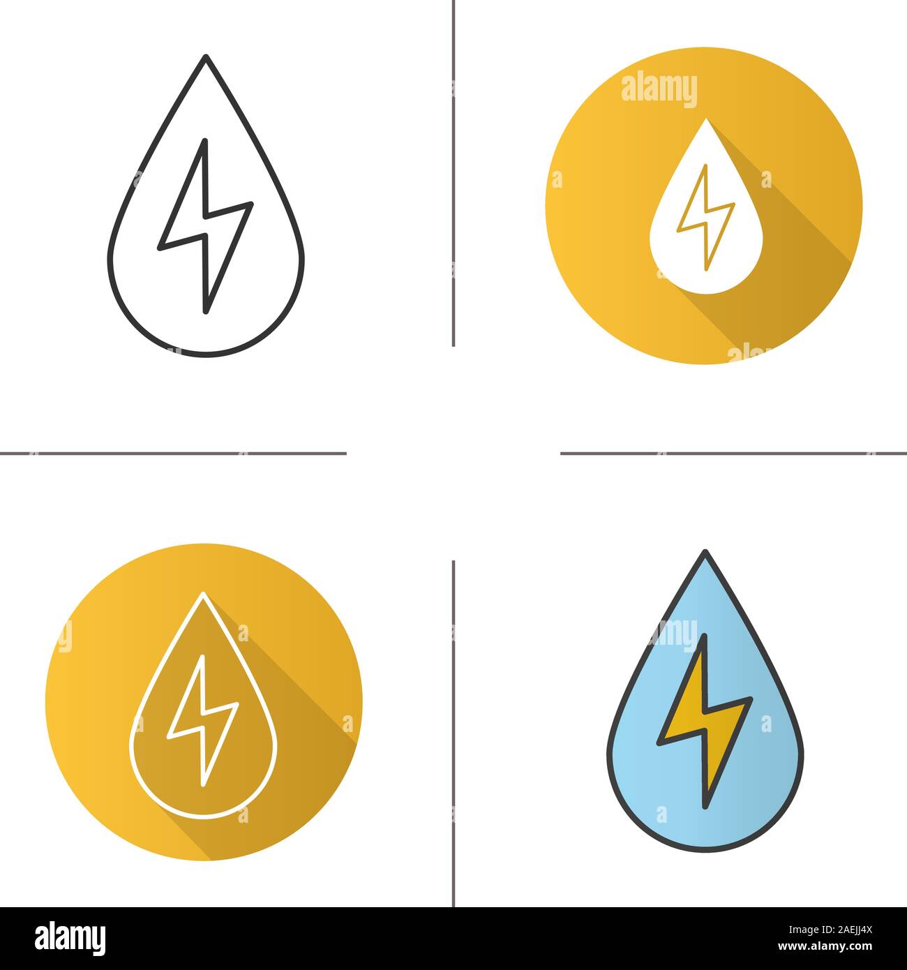 Water energy icon. Flat design, linear and color styles. Water drop