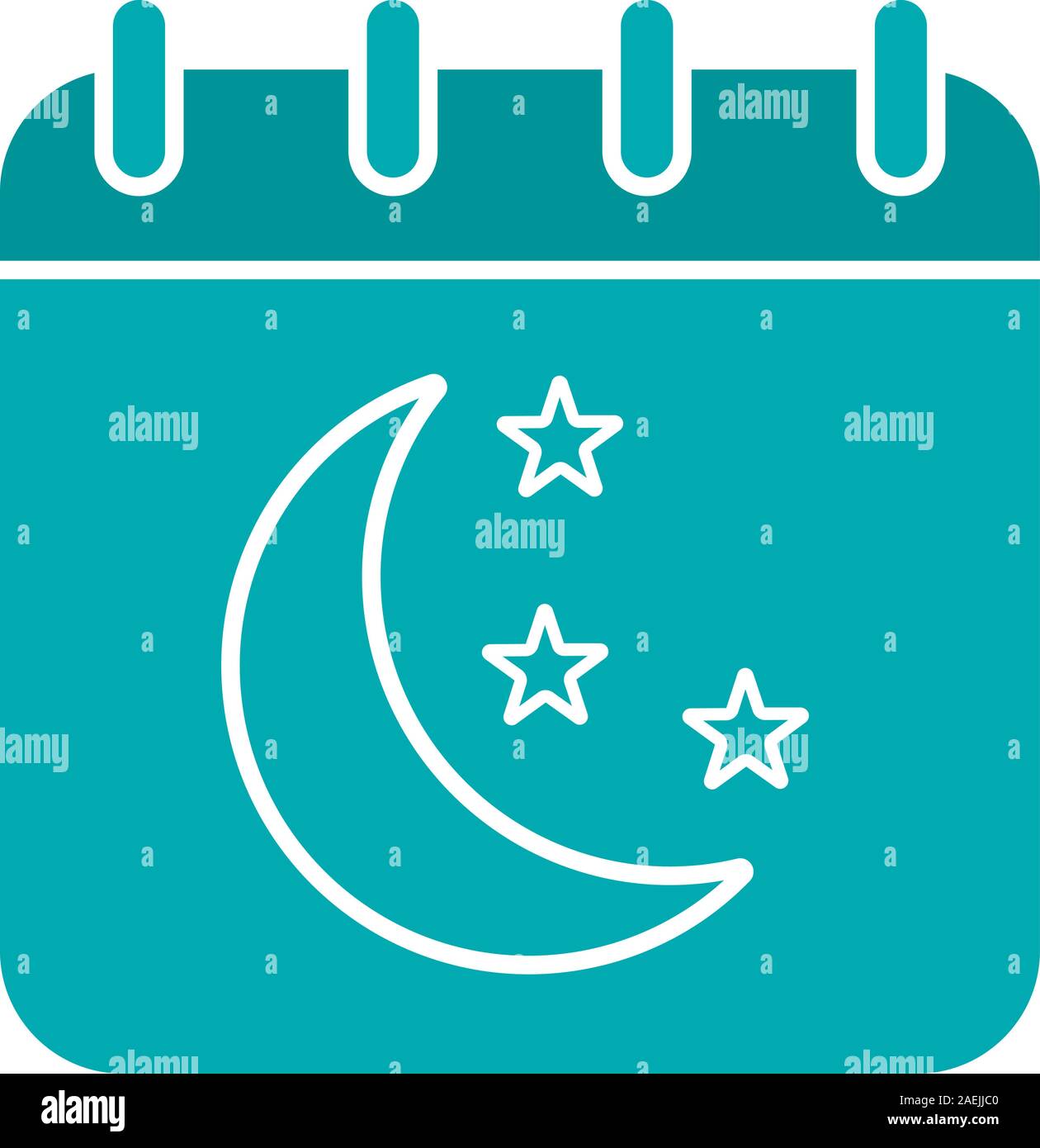 Night calendar glyph color icon. Calendar page with moon and stars. Silhouette symbol on white background. Negative space. Vector illustration Stock Vector