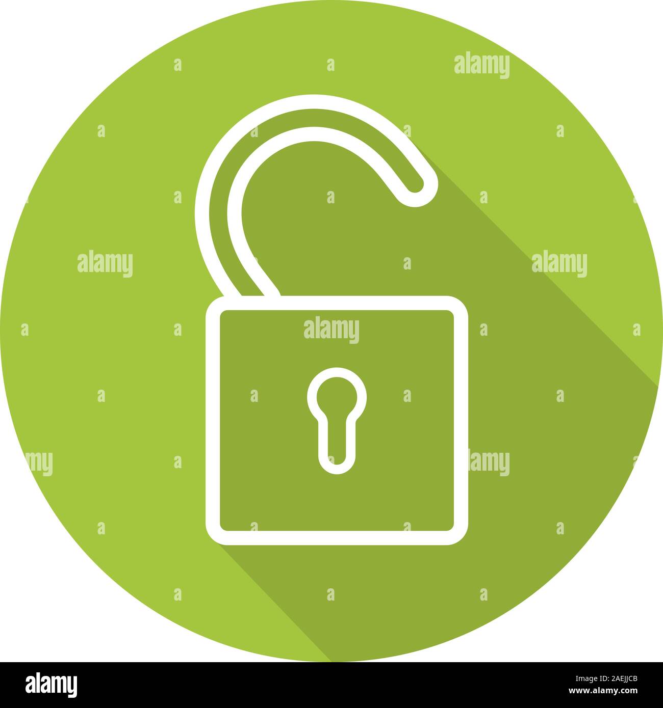 Open lock flat linear long shadow icon. Padlock. Vector outline symbol Stock Vector