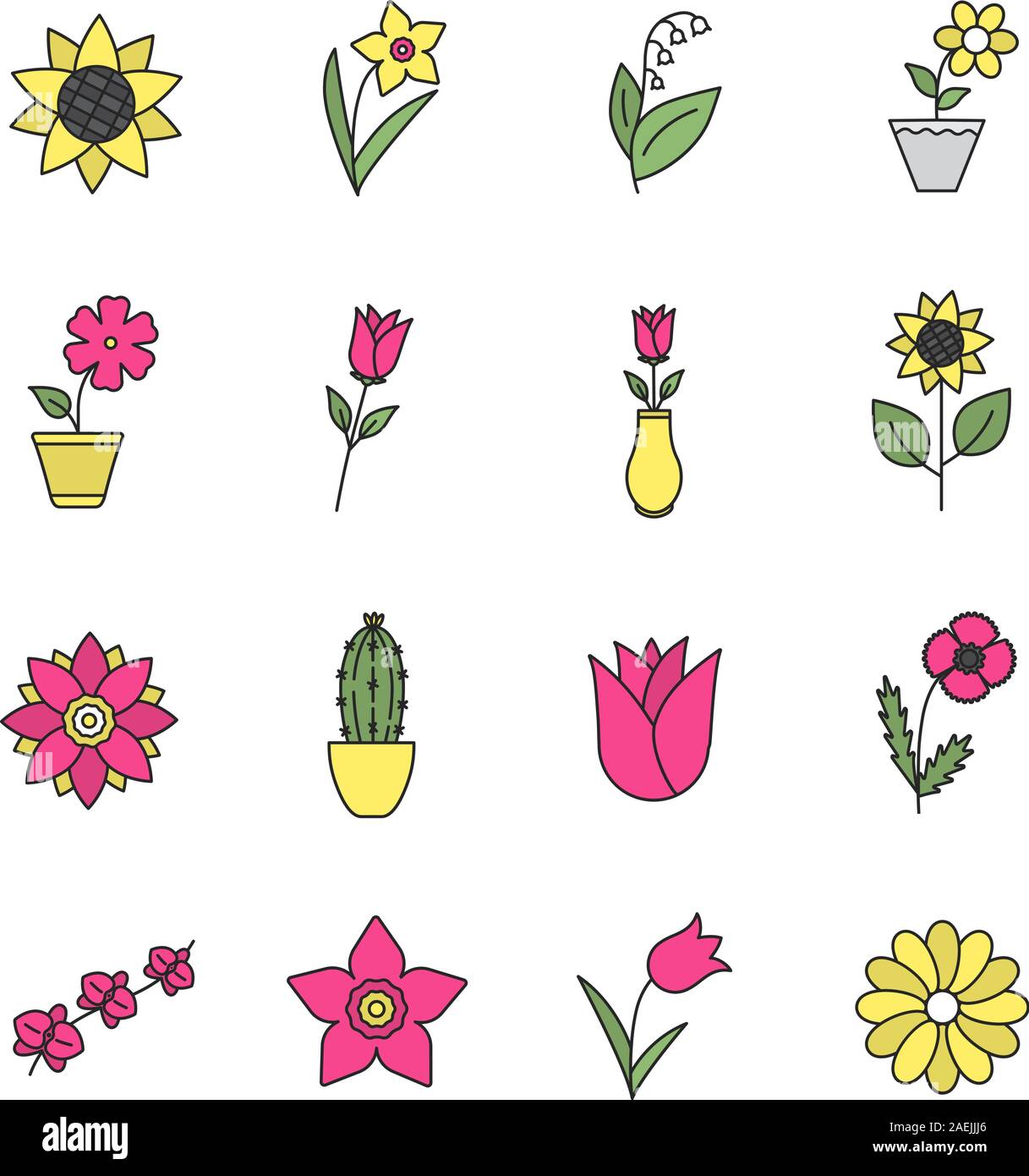 Flowers color icon. Garden, wild, house plants. Blooming decorative ...