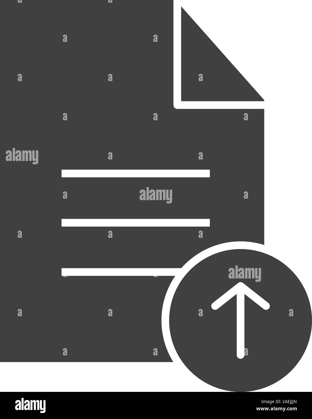Upload document glyph icon. Silhouette symbol. Text file with upload ...