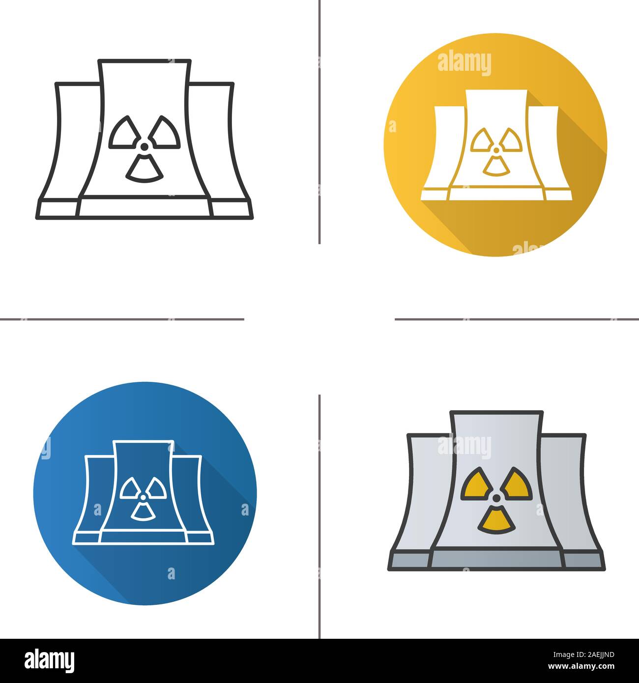 Nuclear Power Plant Icon. Flat Design, Linear And Color Styles ...