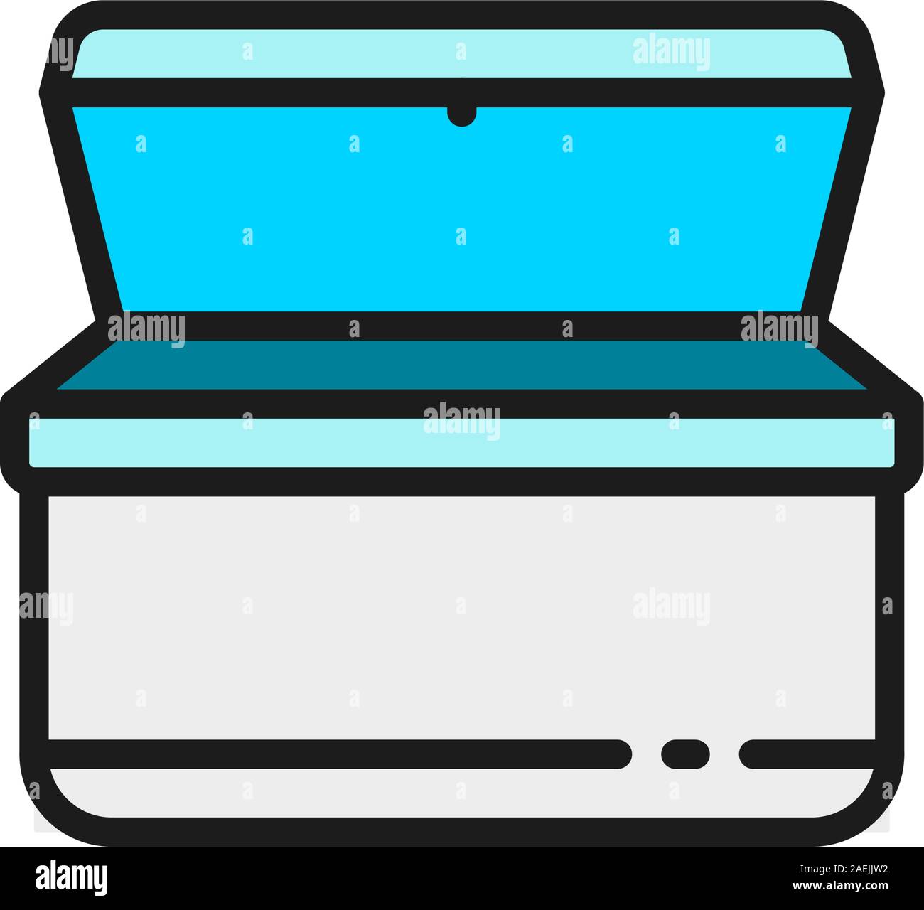 Vector ice cream chest freezer flat color line icon. Stock Vector