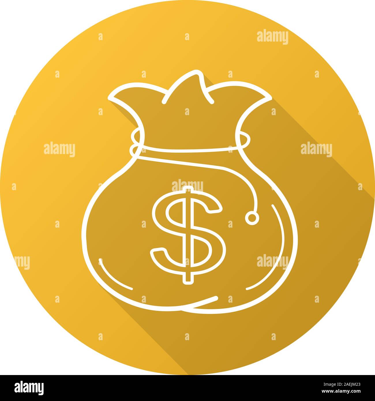 Bag with money flat linear long shadow icon. Sack with rope and dollar ...