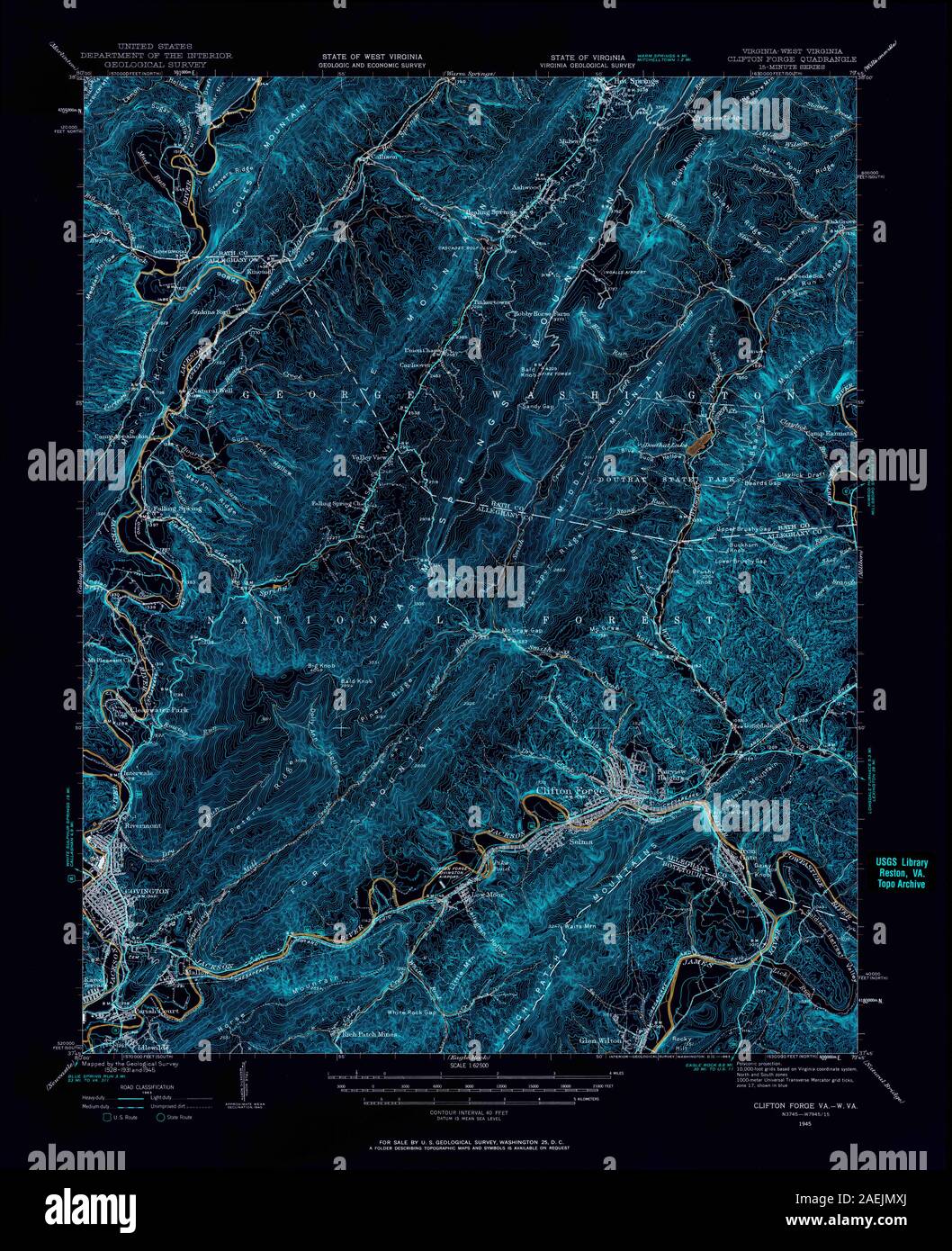 VA Clifton Forge 187978 1945 62500 Inverted Stock Photo - Alamy