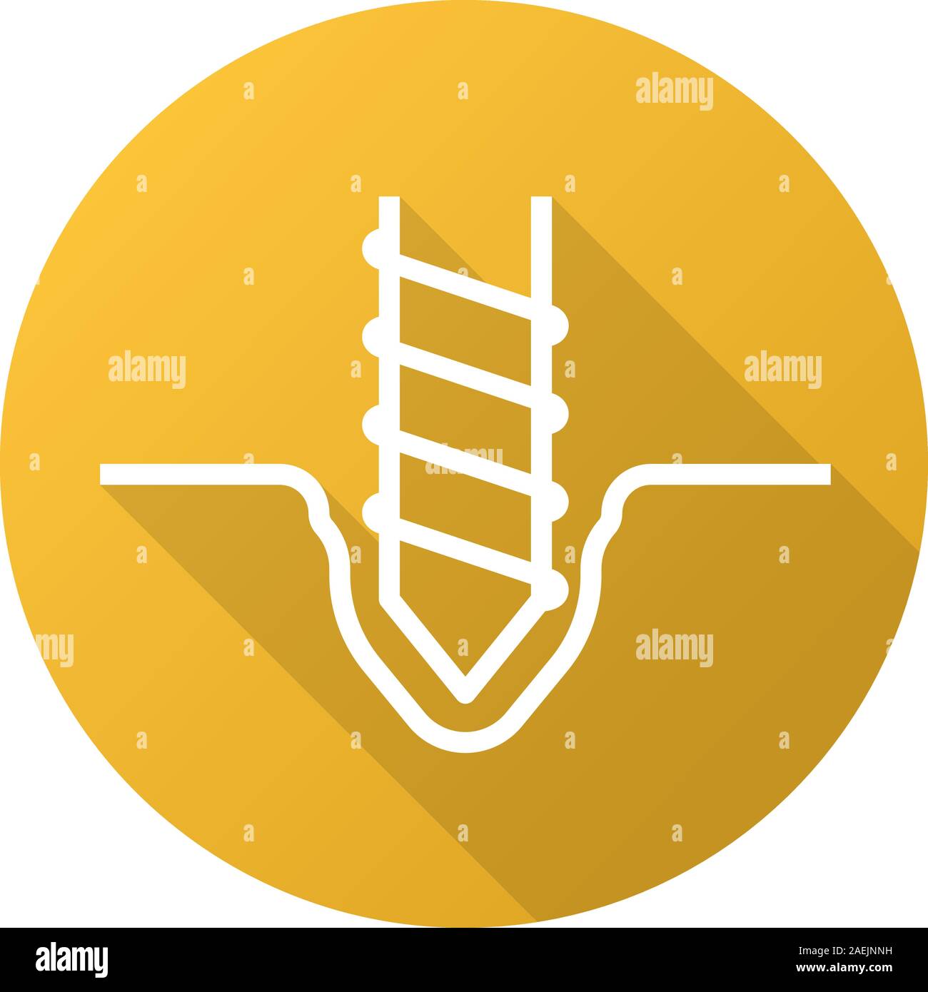 Drilling flat linear long shadow icon. Rotating mining drill bit. Vector outline symbol Stock Vector