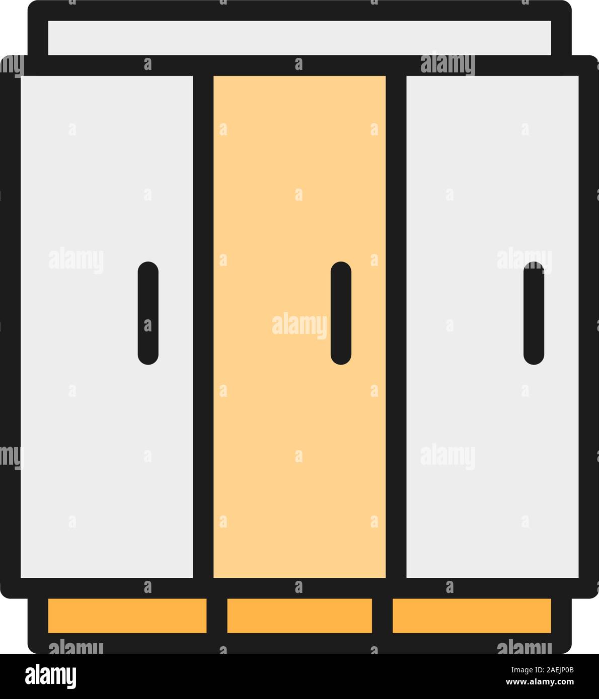 3 doors fridge, fridge for drinks flat color line icon. Stock Vector