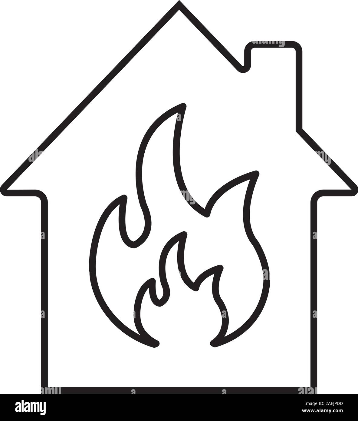 Burning house linear icon. Fire safety thin line illustration.Home