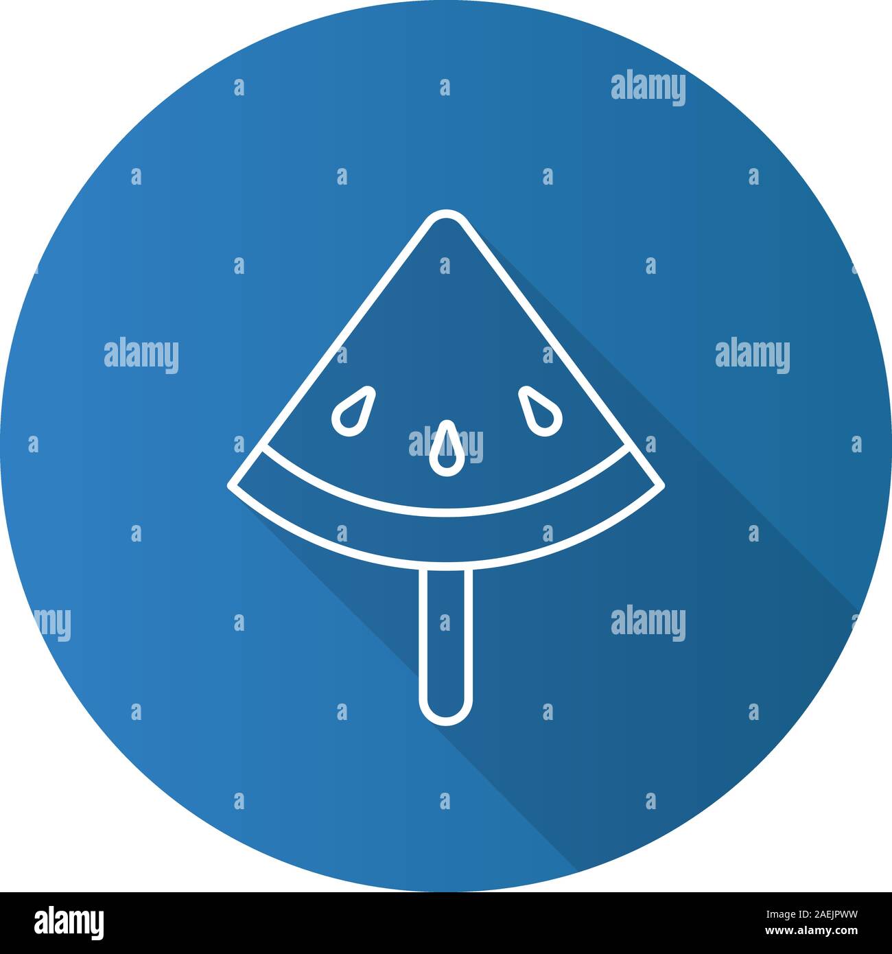 Watermelon slice on stick. Flat linear long shadow icon. Vector outline ...