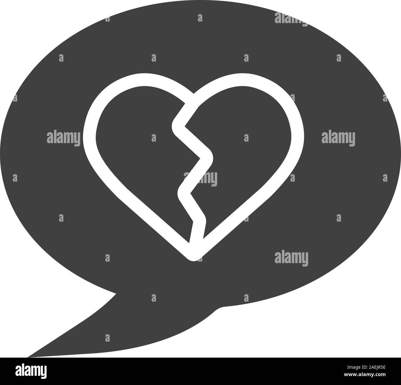 Breakup message glyph icon. Silhouette symbol. Chat box with heartbreak ...