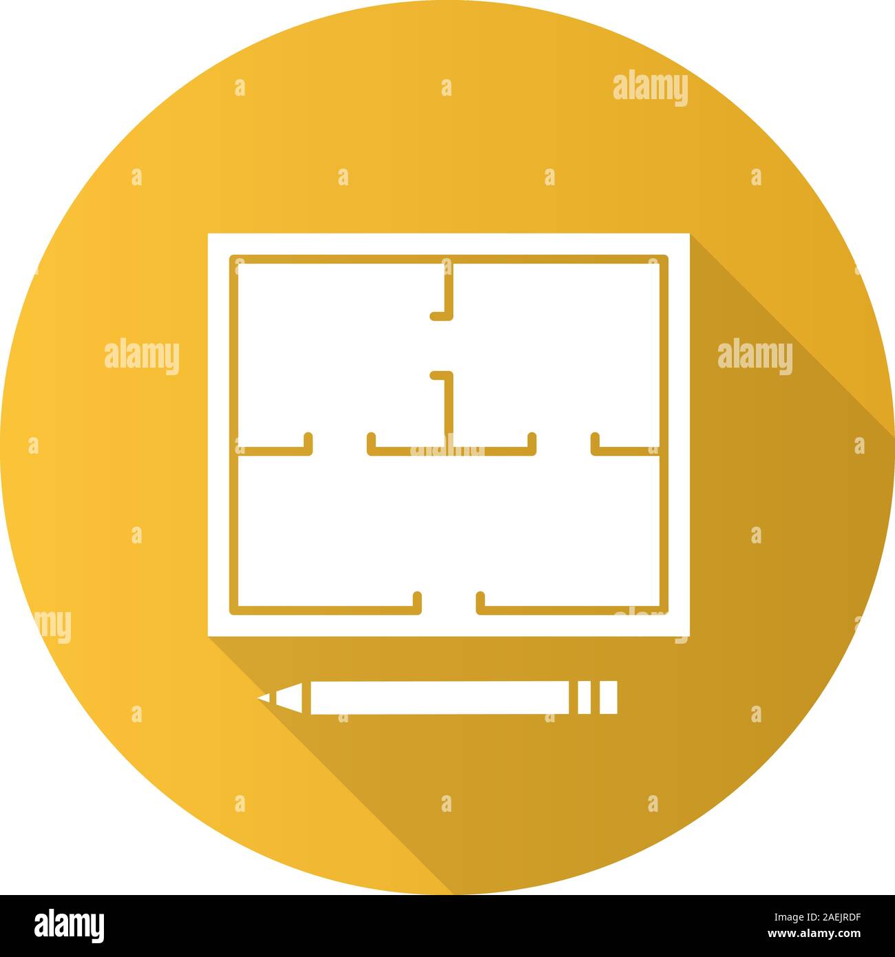Floor plan flat design long shadow glyph icon. Flat blueprint with ...