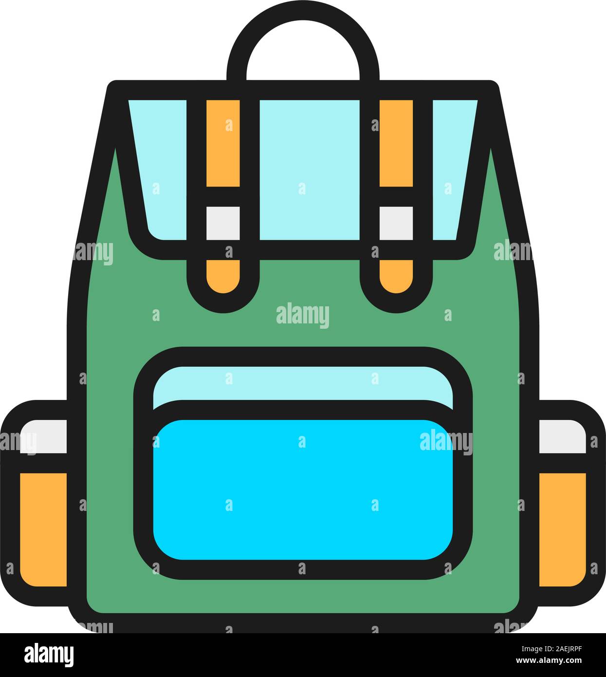 Vector camping backpack, tourist backpack flat color line icon. Stock Vector