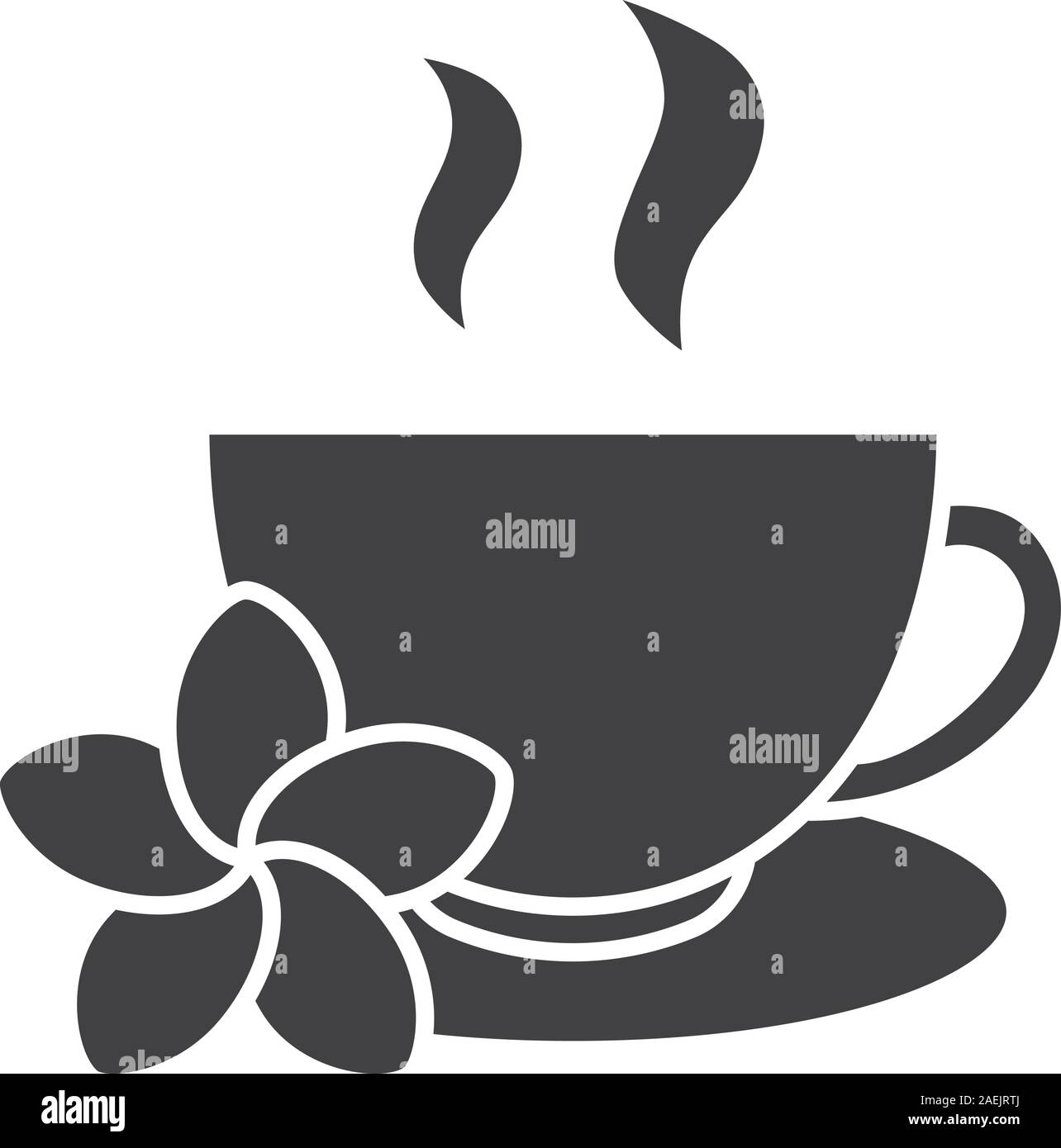 Herbal teacup glyph icon. Silhouette symbol. Tea cup with plumeria